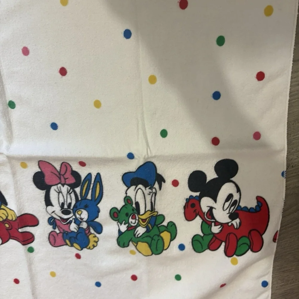 Vtg Disney Baby Receiving Blanket Mickey Minnie Donald Pluto Flannel Polka Dots